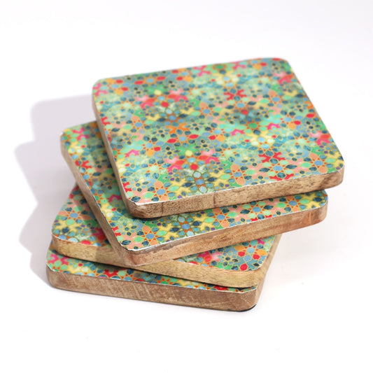 Set of 4 Square Coasters - Mediterranean Tile Pattern from our luxury mango wood bowls, trays & coasters collection