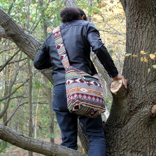 Jacquard Bag - Chocolate Student Back lifestyle product photo on neutral background