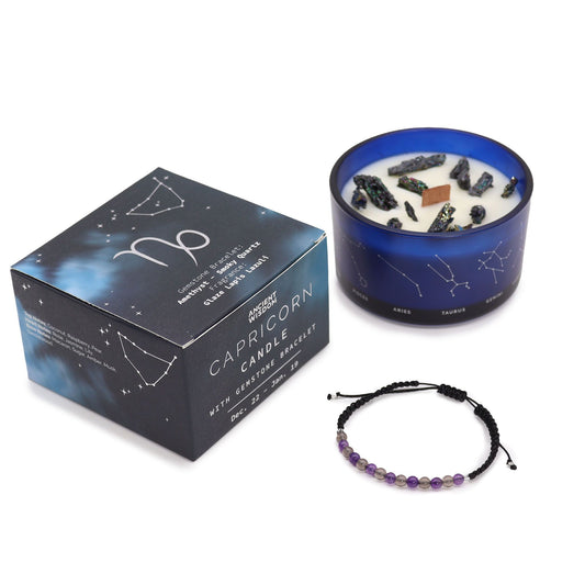 Capricorn Zodiac Crystal Candle & Gemstone Bracelet Gift Set