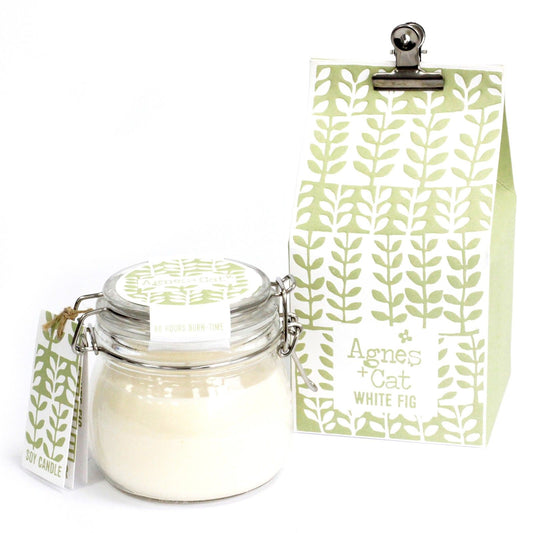 Luxury presentation of the agnes cat kilner jar candle white fig611 showing the premium artisan packaging and complete set contents