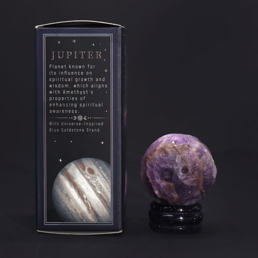 Ametyst Planet on a Sola Goldstone Stand (JUPITER) lifestyle product photo on neutral background