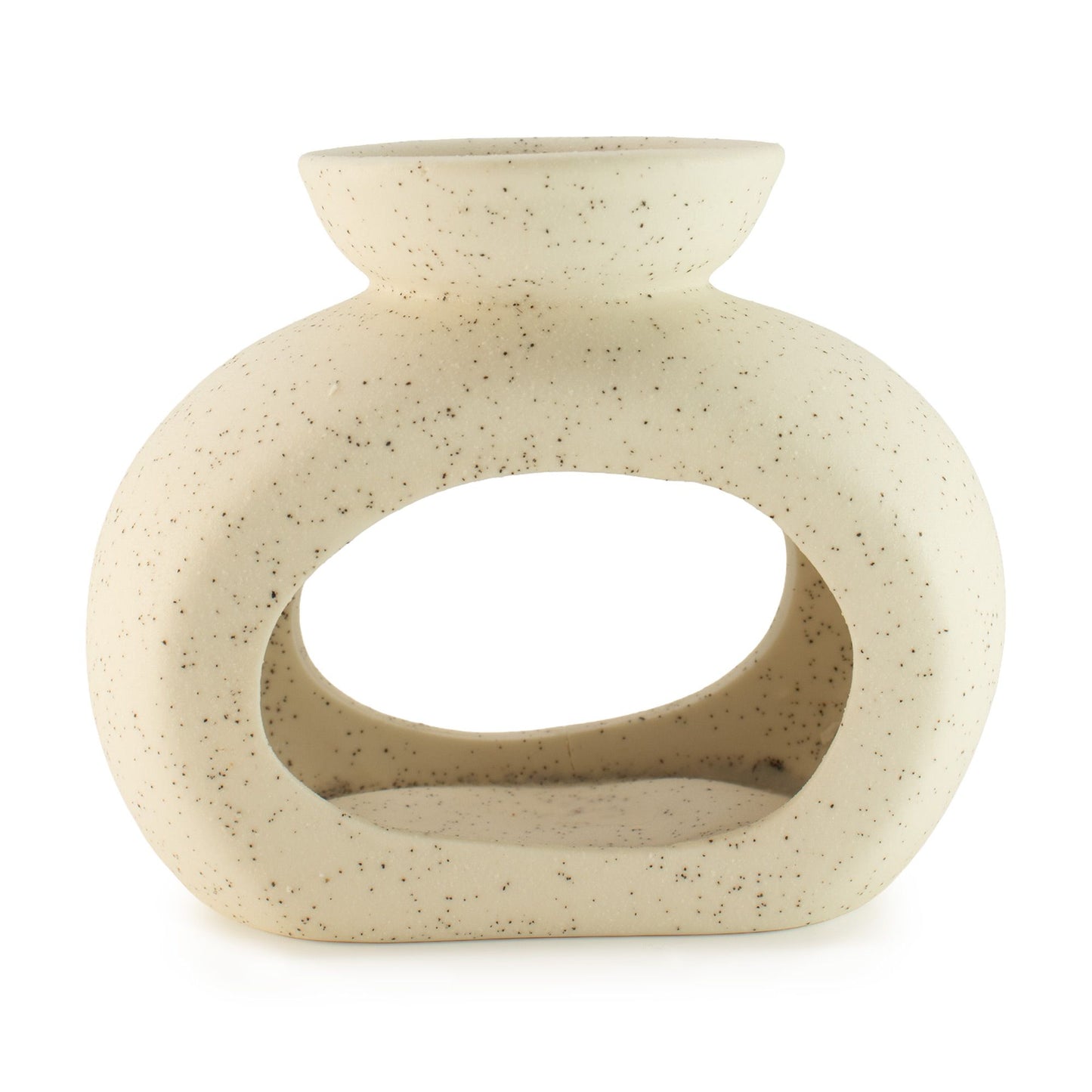 Ceramic Zen Oil Burner - Oval Pebble - Speckled Off-White lifestyle product photo on neutral background
