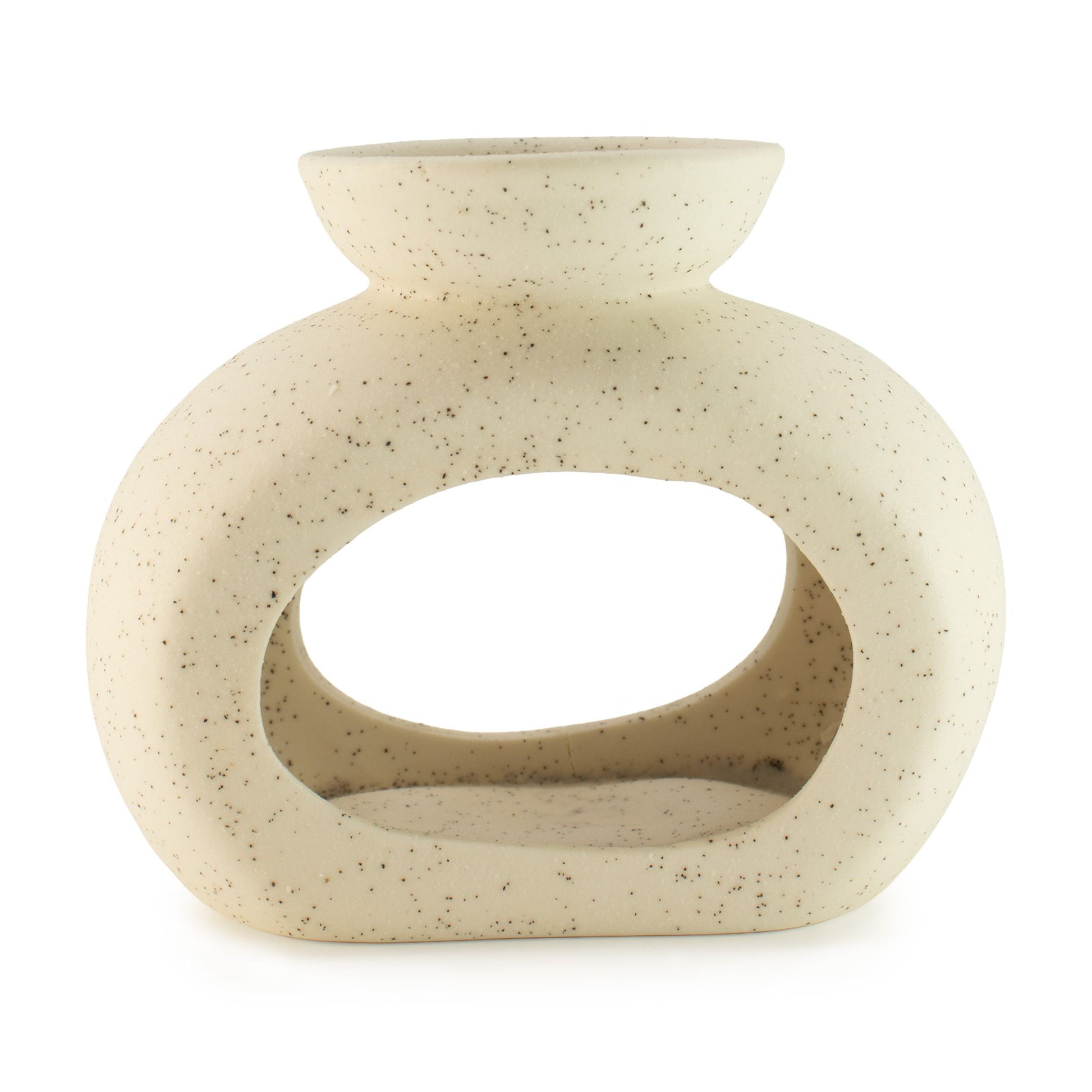 Ceramic Zen Oil Burner - Oval Pebble - Speckled Off-White lifestyle product photo on neutral background