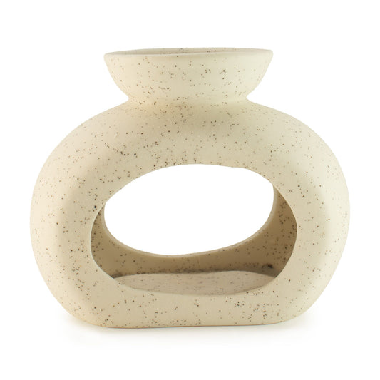 Ceramic Zen Oil Burner - Oval Pebble - Speckled Off-White lifestyle product photo on neutral background