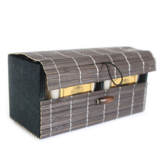 Double Box Slatted Bamboo lifestyle product photo on neutral background