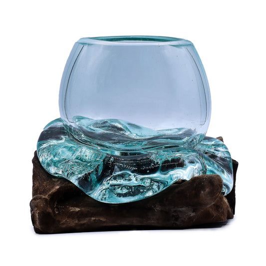 Photo 1 of Molten Glass Mini Goldfish Bowl On Wood 20cm Luxury Decor featuring authentic premium craftsmanship.
