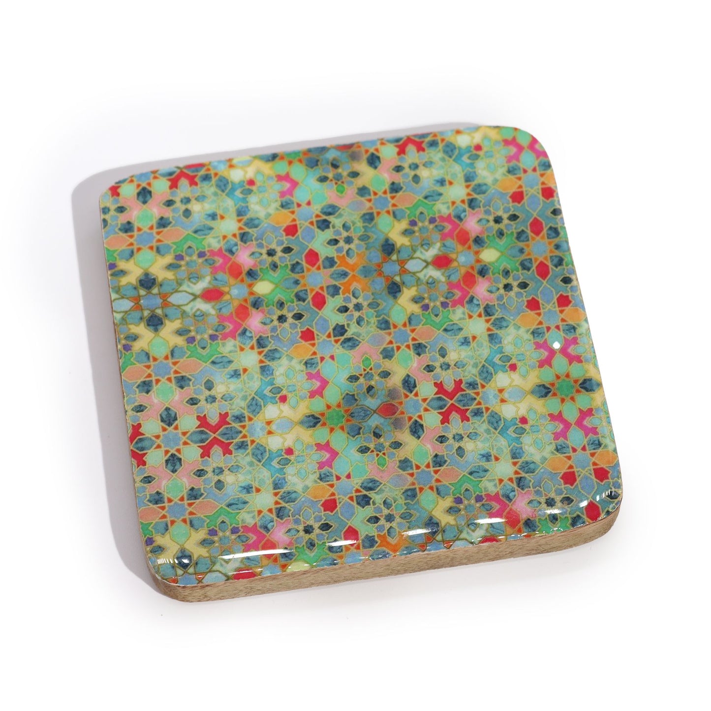 Set of 4 Square Coasters - Mediterranean Tile Pattern from our luxury mango wood bowls, trays & coasters collection