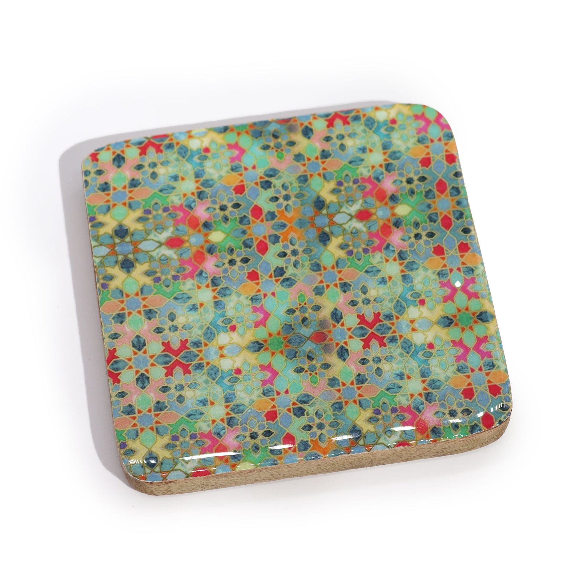 Set of 4 Square Coasters - Mediterranean Tile Pattern from our luxury mango wood bowls, trays & coasters collection