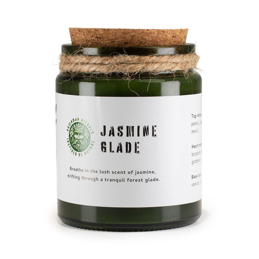 Luxury presentation of the greenman woodwick soy candle jasmine glade494 showing the premium artisan packaging and complete set contents