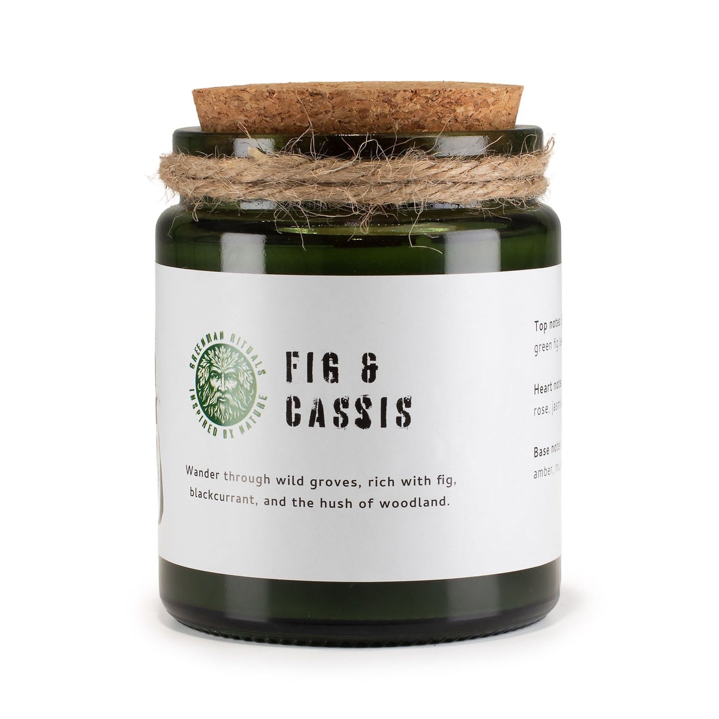 Detailed close up view highlighting the high quality craftsmanship and individual features of the greenman woodwick soy candle fig cassis407