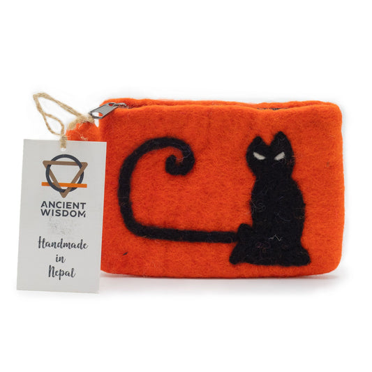 Natural Felt Zipper Pouch (asst) - Cat Face lifestyle product photo on neutral background