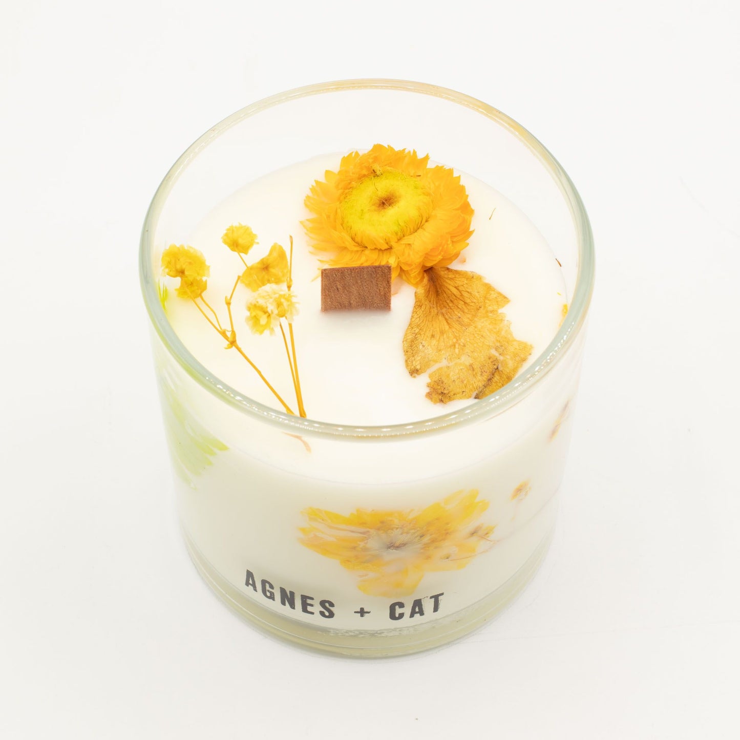 Detailed close up view highlighting the high quality craftsmanship and individual features of the agnes cat botanical soy wax candle rydal oudh575