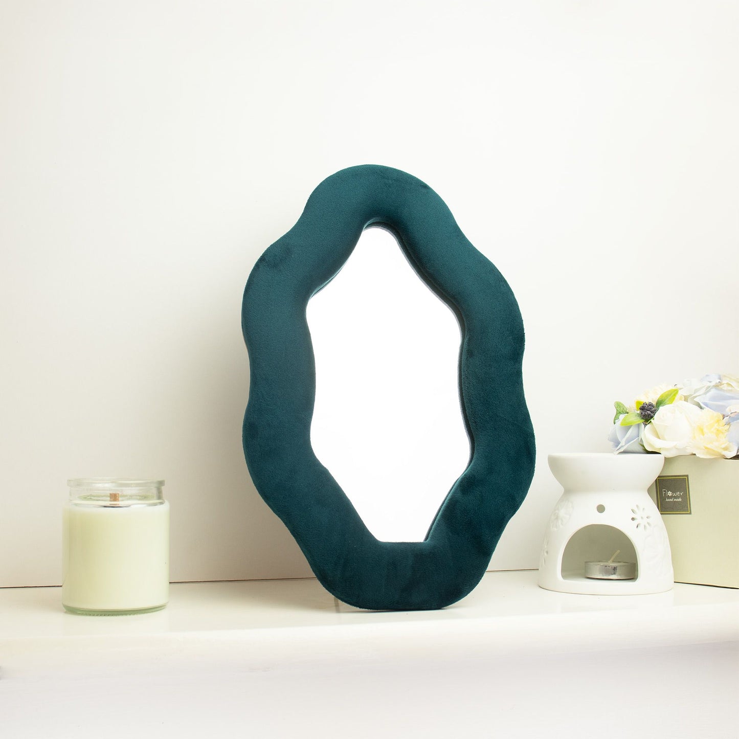 Photo 3 of Soft Squiggly Mirror – Oval Pebble – Royal Teal Wall Mirror featuring authentic premium craftsmanship.