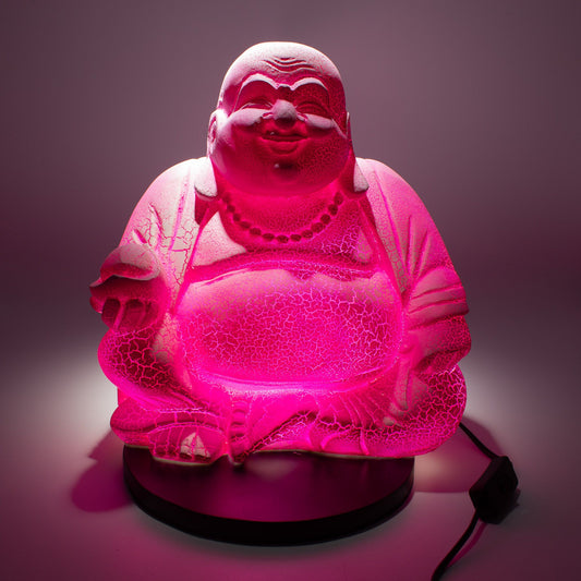 Laughing Buddha Lamp Dragonfruit - Round Stand lifestyle product photo on neutral background
