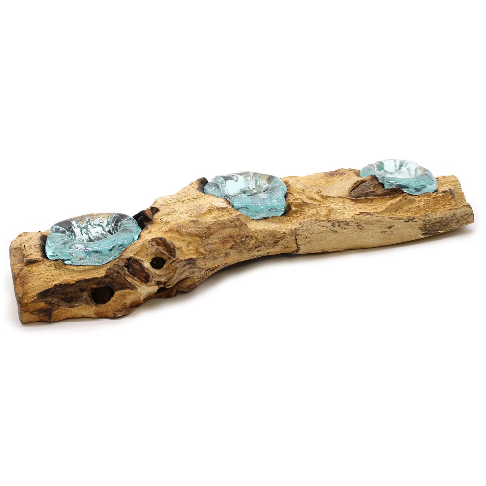 Photo 9 of Molten Glass Flat Triple Candle Holder On Wood Luxury Decor featuring authentic premium craftsmanship.