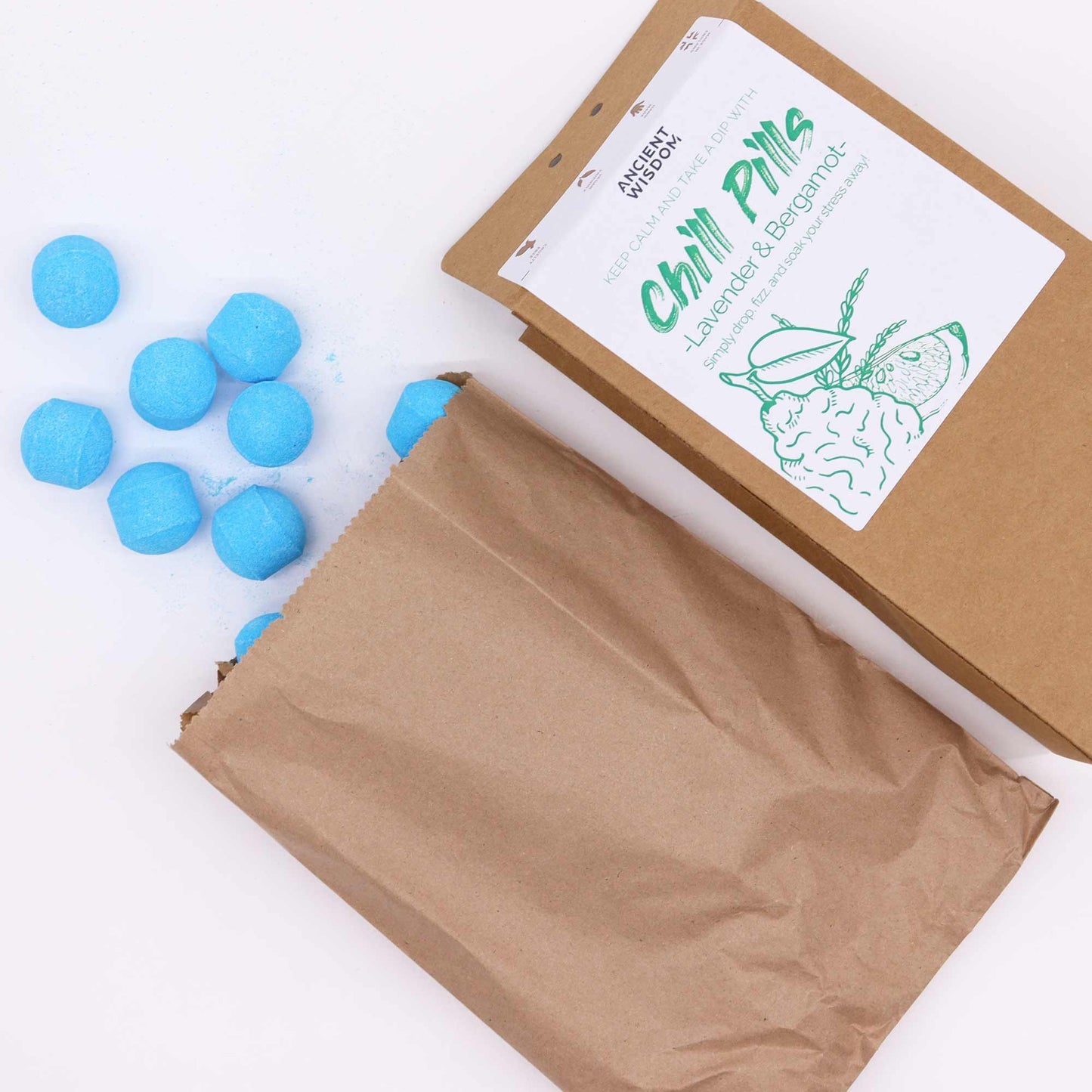 Chill Pills Gift Pack 350g - Lavender & Bergamot lifestyle product photo on neutral background
