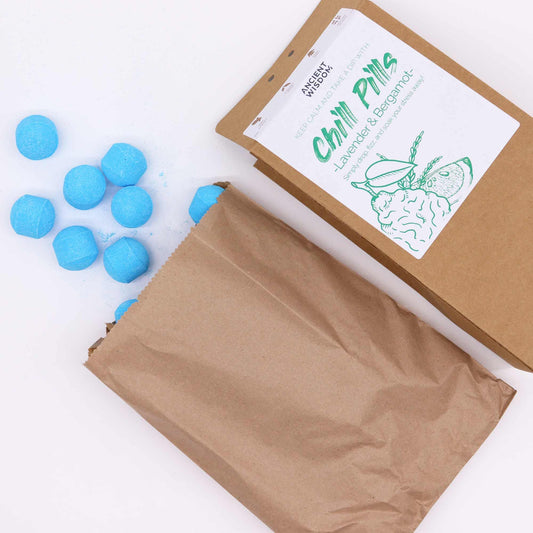 Chill Pills Gift Pack 350g - Lavender & Bergamot lifestyle product photo on neutral background