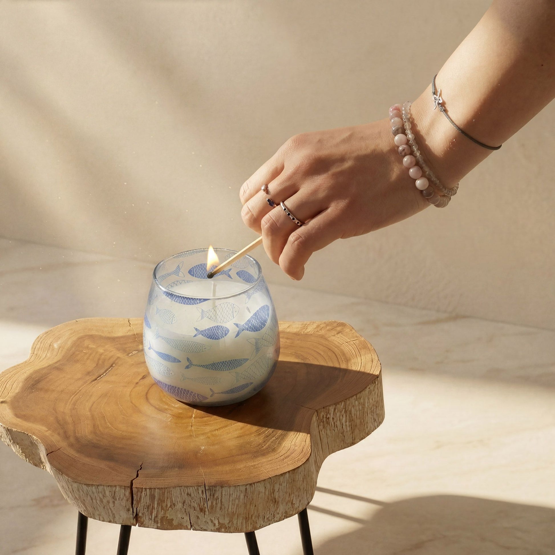 Luxury presentation of the small glass jar candles seabreeze491 showing the premium artisan packaging and complete set contents
