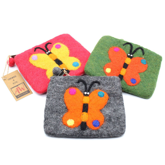 Natural Felt Zipper Pouch (asst) - Big Butterfly lifestyle product photo on neutral background