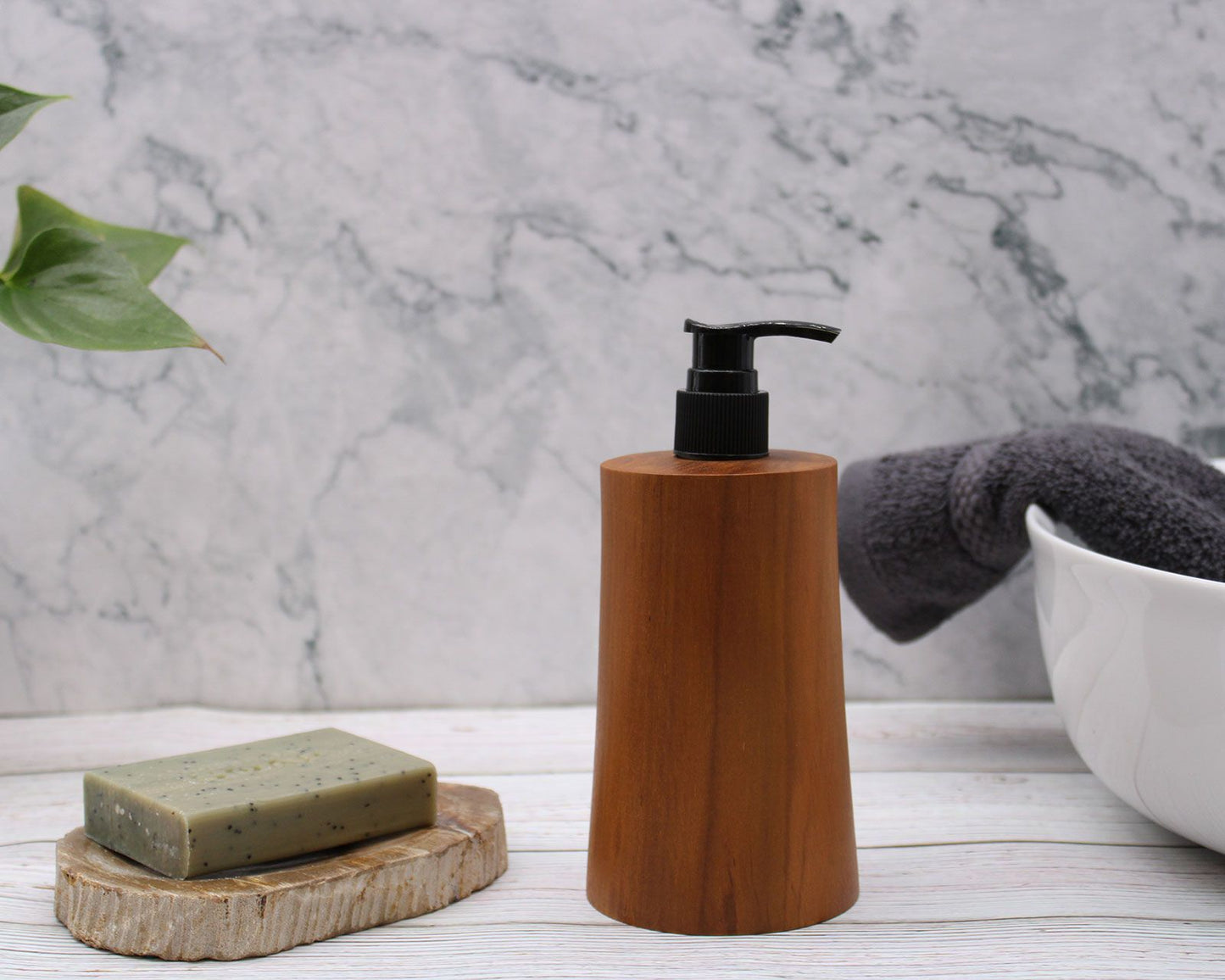 Natural Teakwood Soap Dispenser - Taper from our luxury teakwood soap dispensers collection