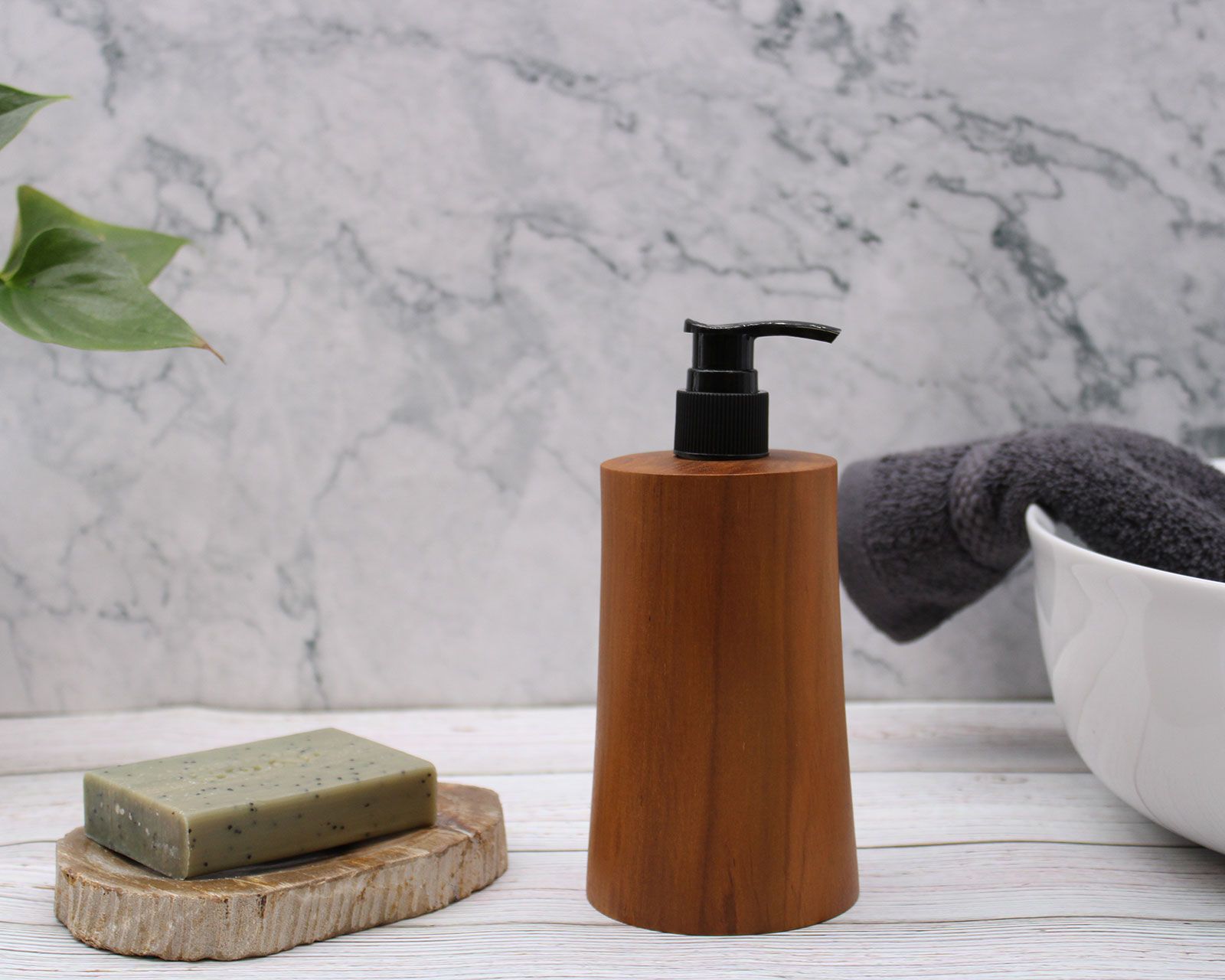 Natural Teakwood Soap Dispenser - Taper from our luxury teakwood soap dispensers collection