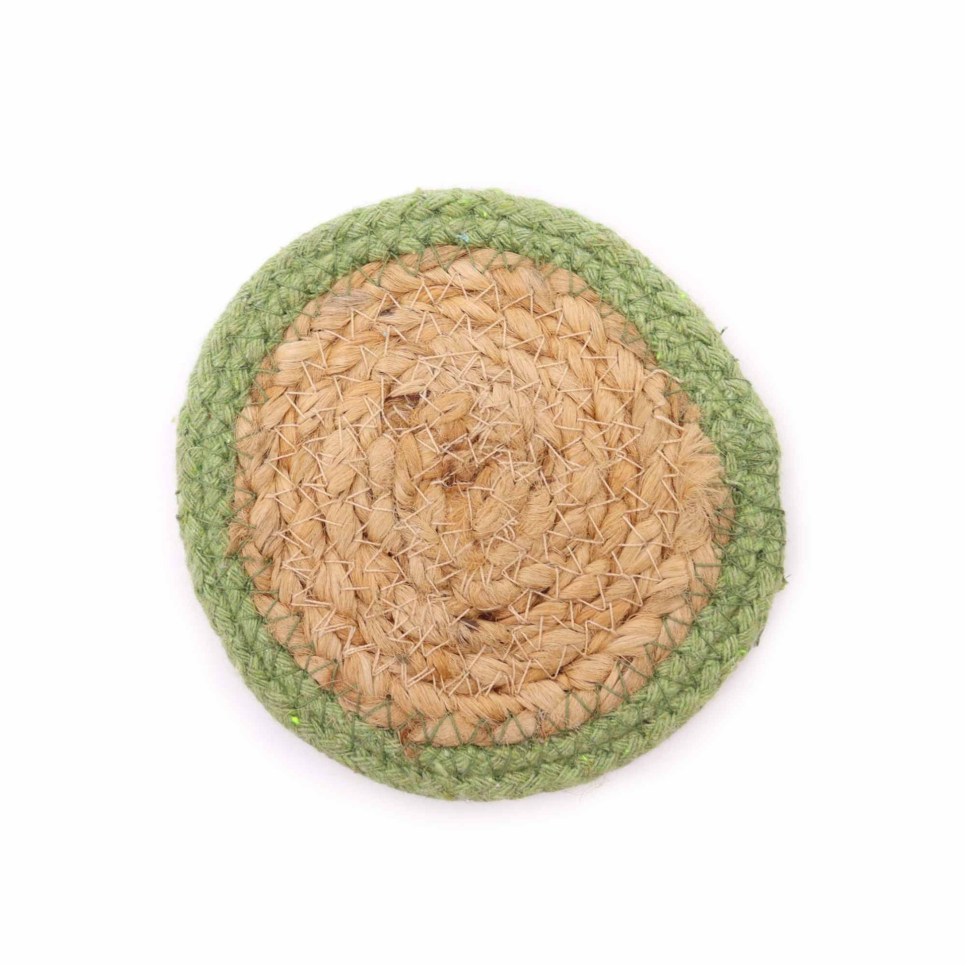 Natural Coaster - Jute & Cotton 10cm  (set of 4) - Olive Boarder from our luxury indian placemats collection