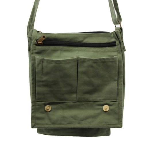 Cotton Canvas Messenger Bag - Green lifestyle product photo on neutral background