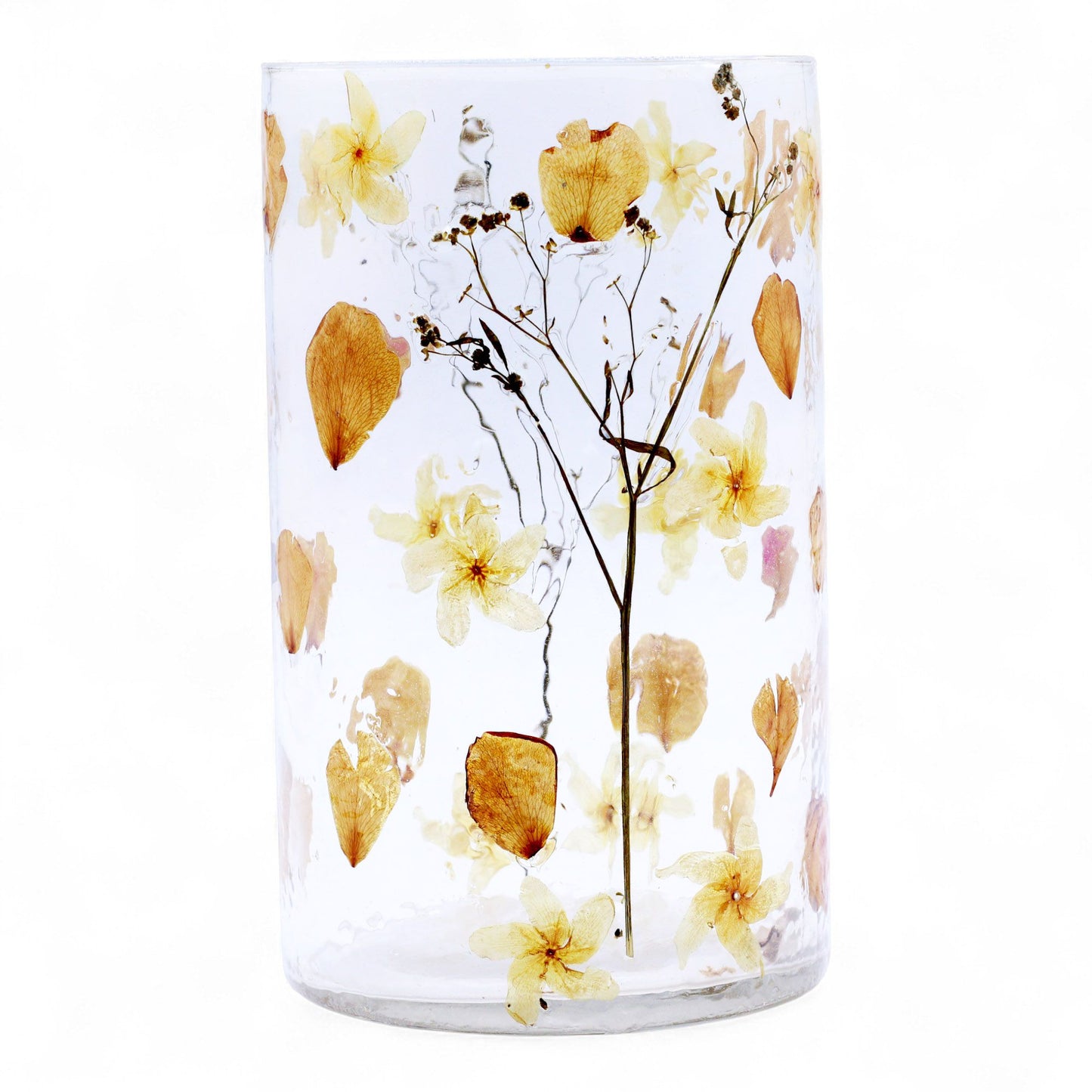 Detailed close up view highlighting the high quality craftsmanship and individual features of the natural floral glass tall vase candle holder rose 19x11cm438