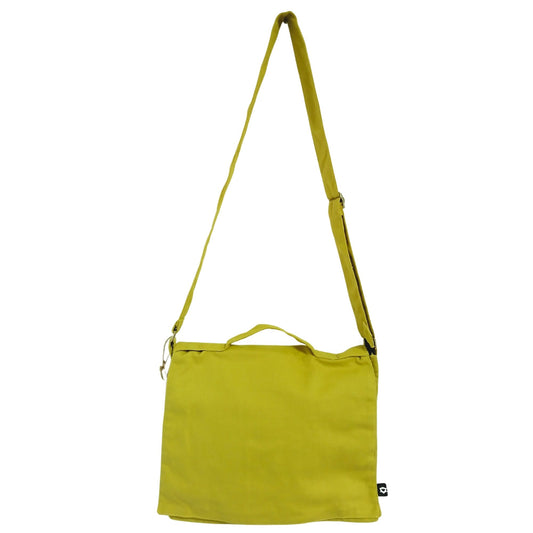 Cotton Canvas Laptop Messenger Bag - Mustard lifestyle product photo on neutral background