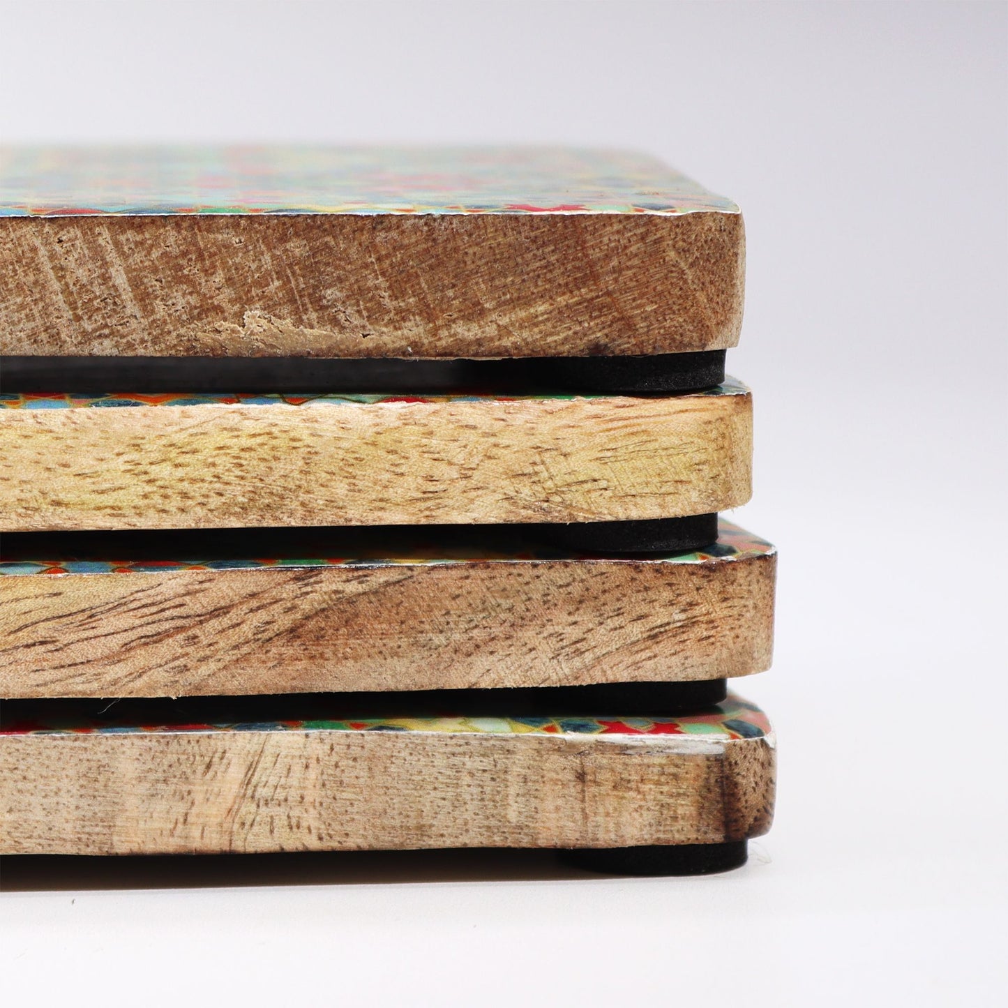 Set of 4 Square Coasters - Mediterranean Tile Pattern from our luxury mango wood bowls, trays & coasters collection