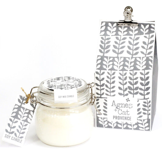 Luxury presentation of the agnes cat kilner jar candle provence587 showing the premium artisan packaging and complete set contents