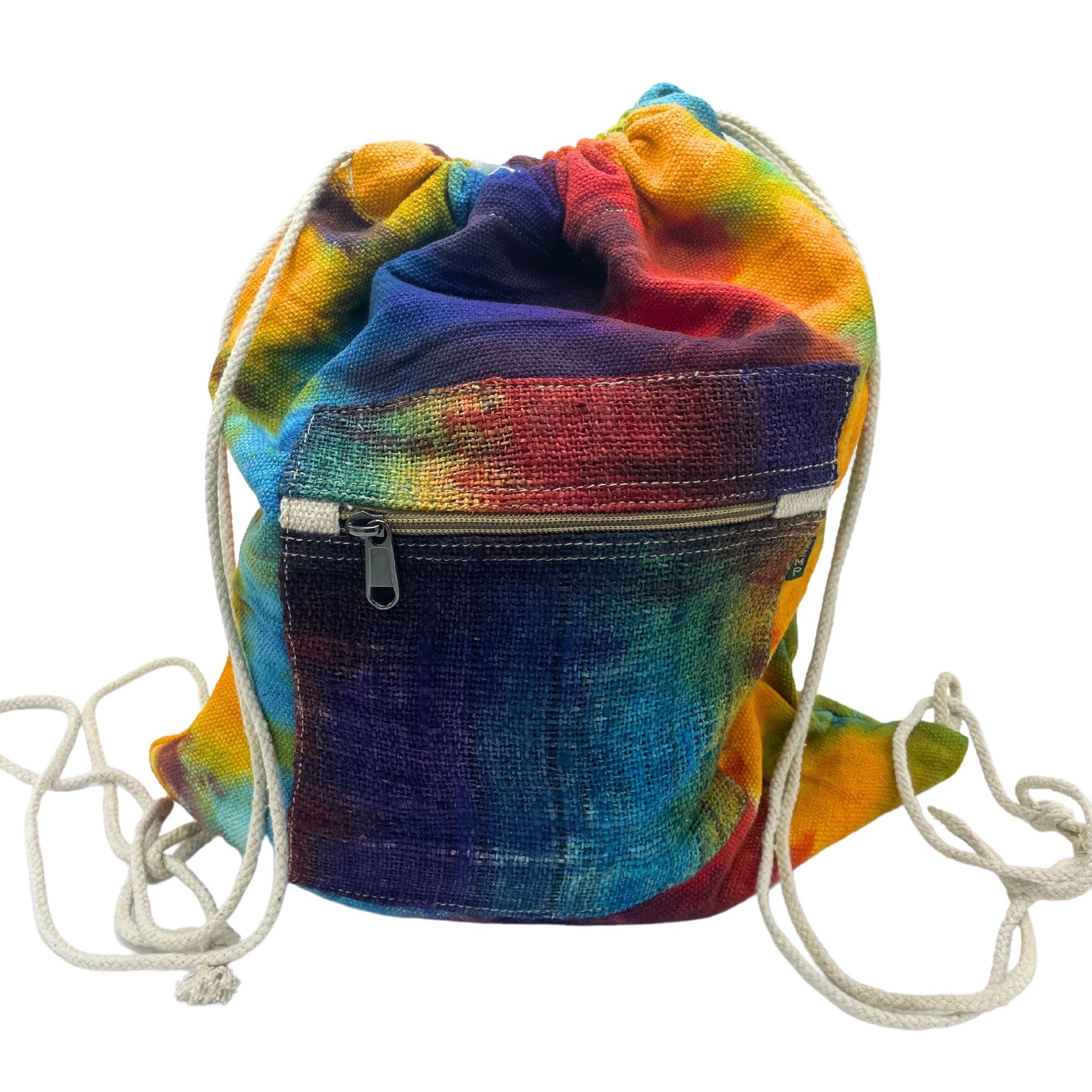 Tiedye Hemp String Bag lifestyle product photo on neutral background