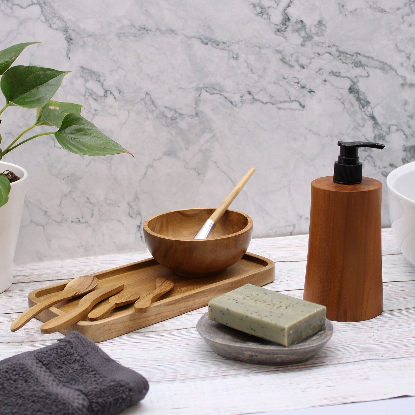 Natural Teakwood Soap Dispenser - Taper from our luxury teakwood soap dispensers collection