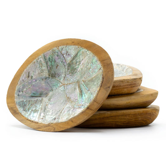 Set of 4 Teak Mini Bowls with Shell Decor (assorted) from our luxury teak root baskets collection