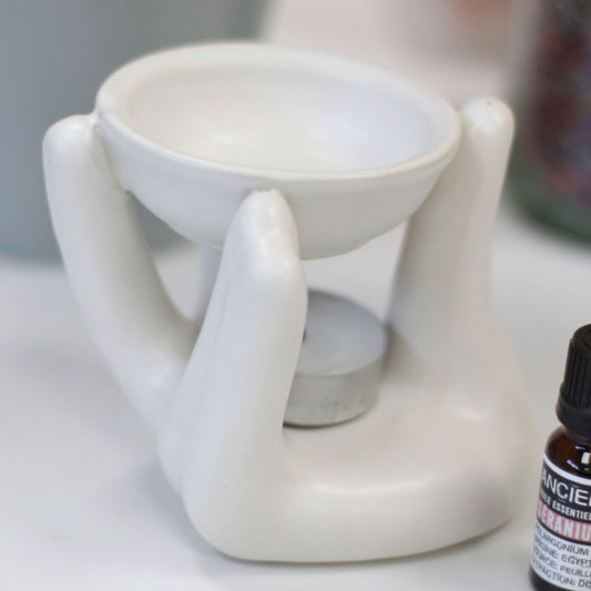 Helping Hand Oil Burner  - White lifestyle product photo on neutral background