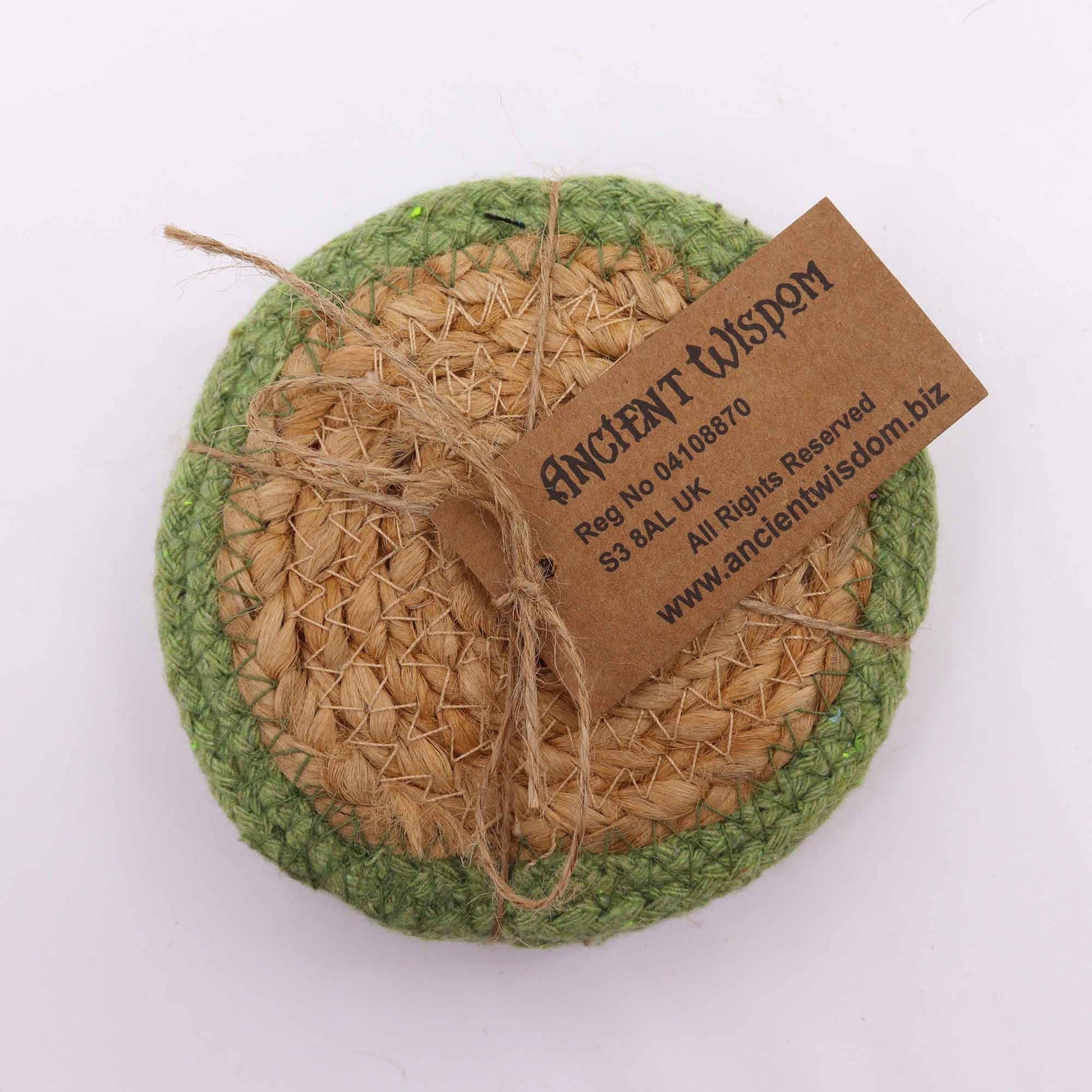 Natural Coaster - Jute & Cotton 10cm  (set of 4) - Olive Boarder from our luxury indian placemats collection