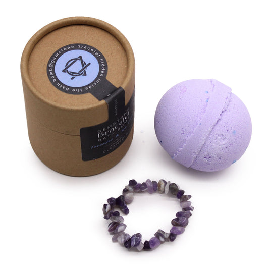 Amethyst Gem Bracelet Bath Bomb lifestyle product photo on neutral background
