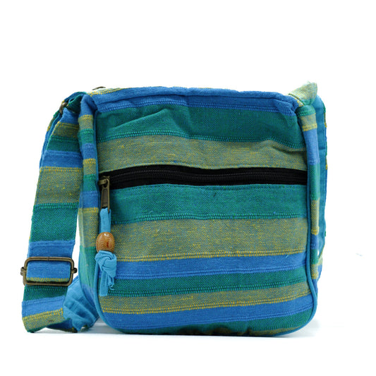 Lrg Nepal Sling Bag  (Adjustable Strap) -  Spring Meadows Green & Blue lifestyle product photo on neutral background