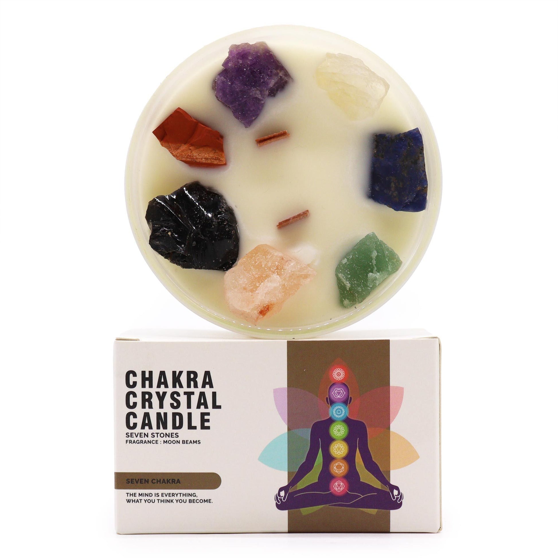 Large Chakra Crystal Candles - Seven Charkra lifestyle product photo on neutral background