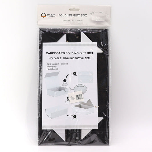 Flat Pack Gift Box - Medium Square (20x18.2x8cm) - Black lifestyle product photo on neutral background