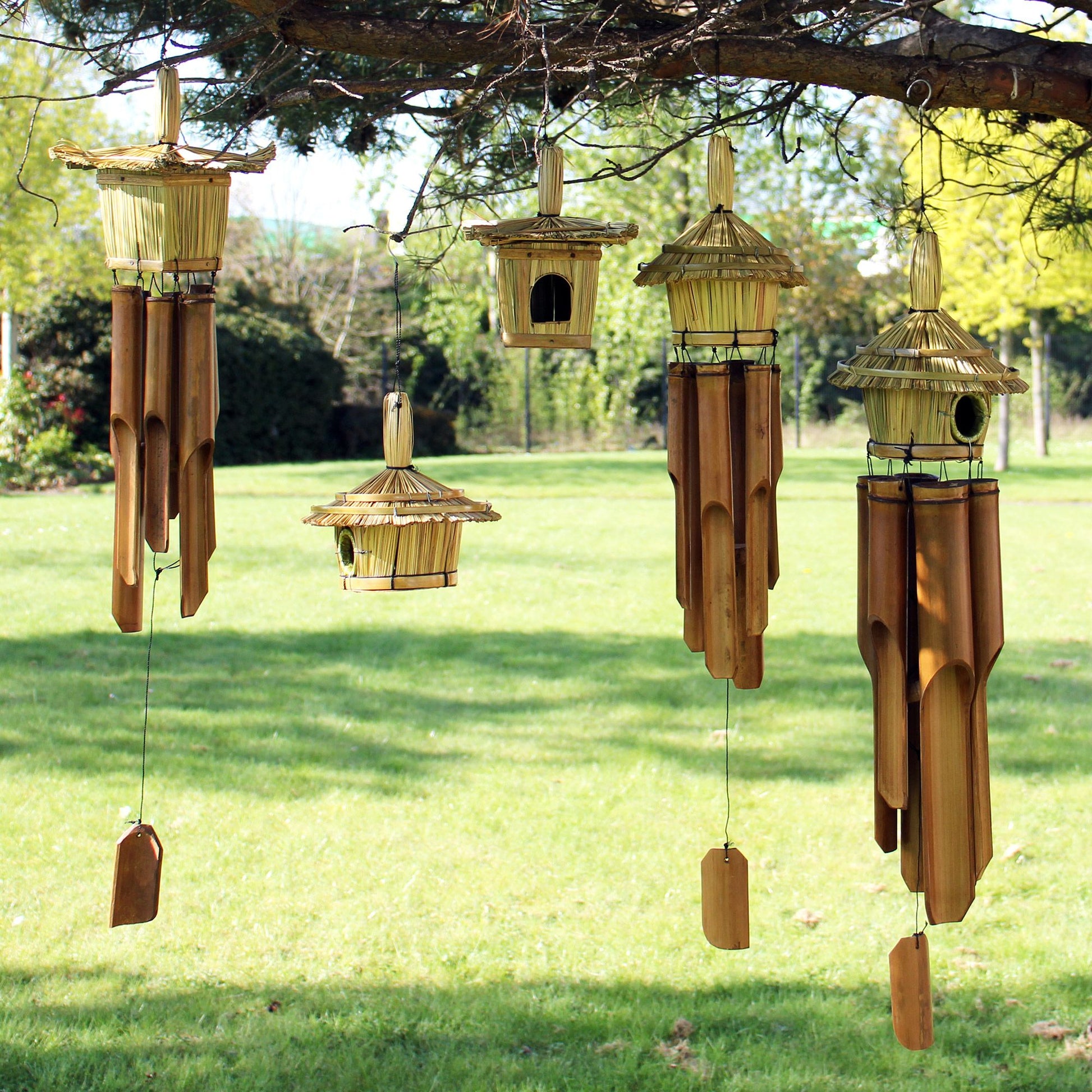 Lrg Round Seagrass Bird Box with Chimes 56x20cm from our luxury seagrass bird houses collection
