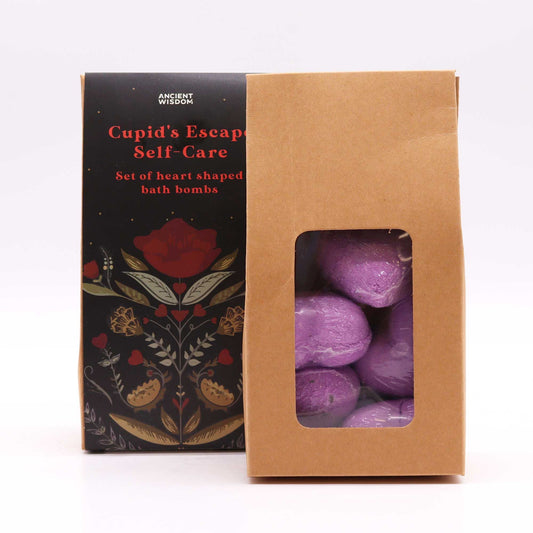Cupids Escape Self Care Bath Heart Gift Set lifestyle product photo on neutral background