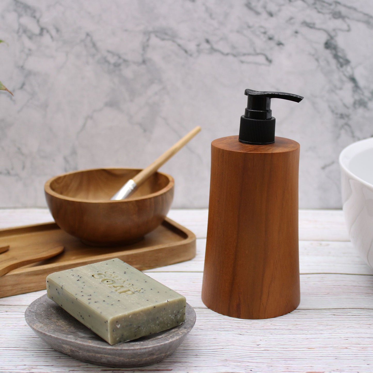 Natural Teakwood Soap Dispenser - Taper from our luxury teakwood soap dispensers collection