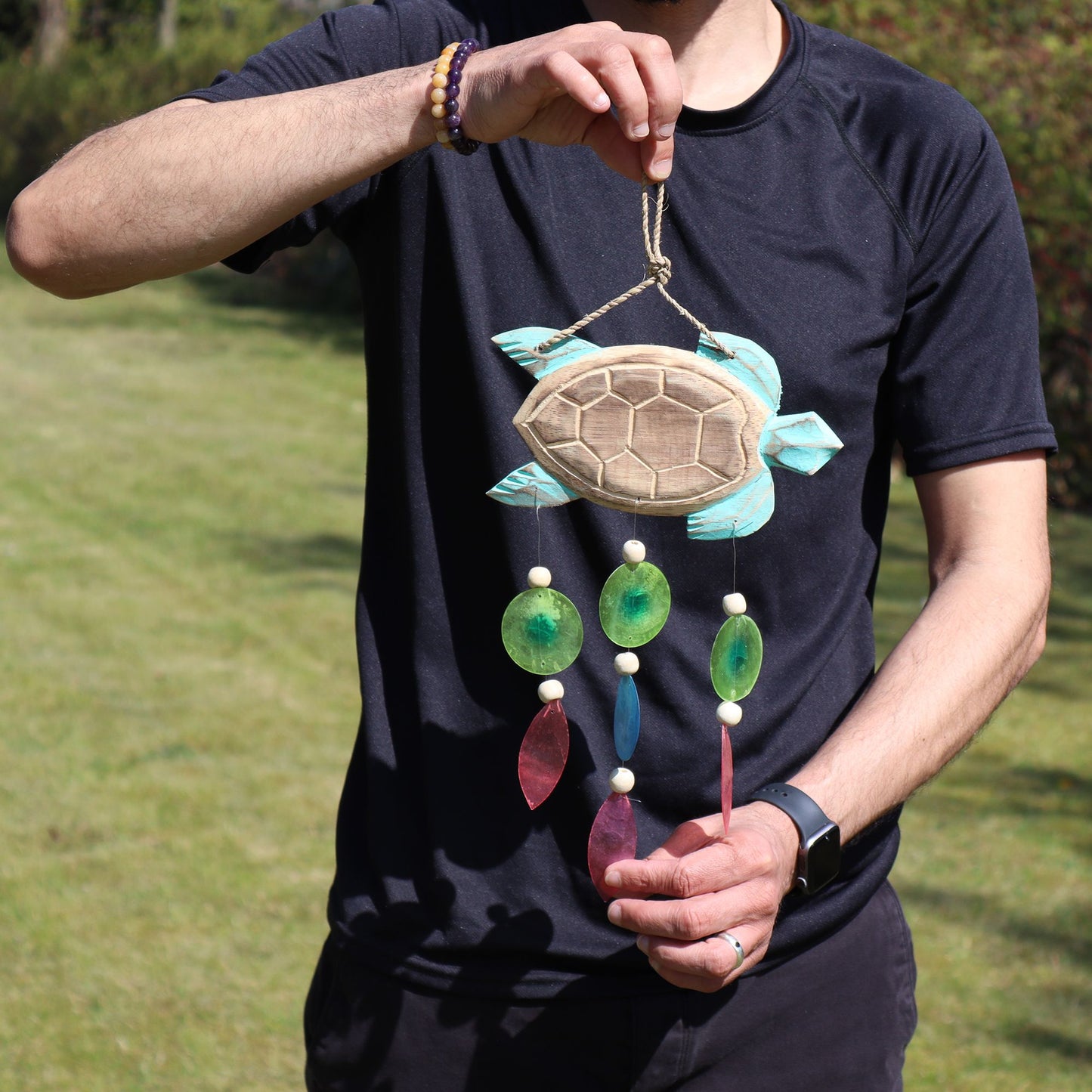 Aqua Turtle Carving and Copis Drop from our luxury driftwood chime collection