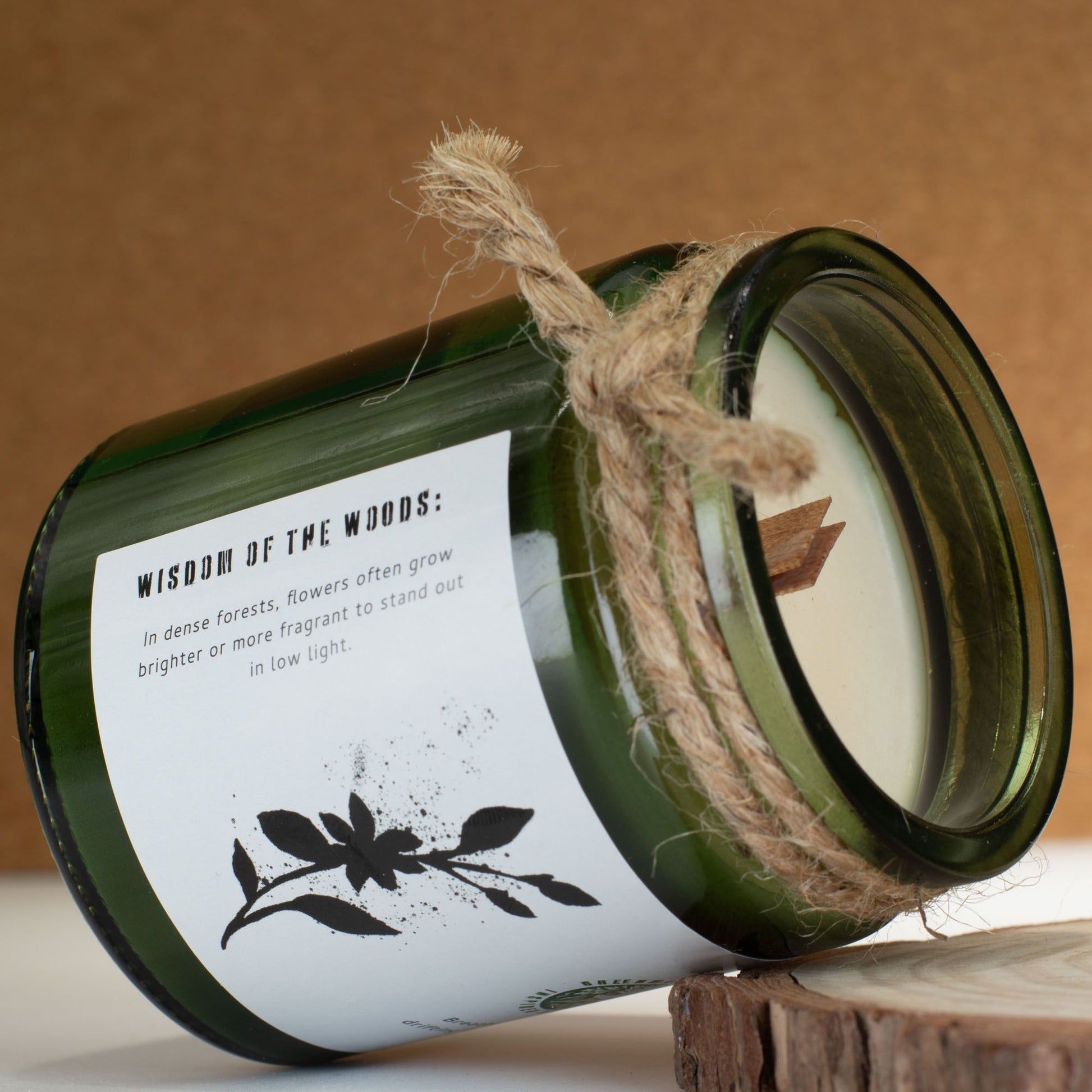 Detailed close up view highlighting the high quality craftsmanship and individual features of the greenman woodwick soy candle jasmine glade494