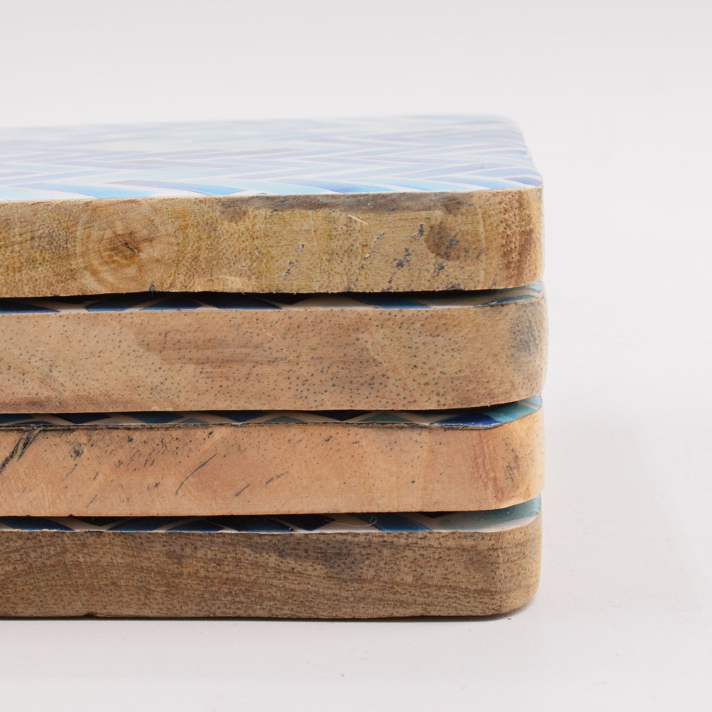Set of 4 Square Coasters -  Blue Stripes from our luxury mango wood bowls, trays & coasters collection