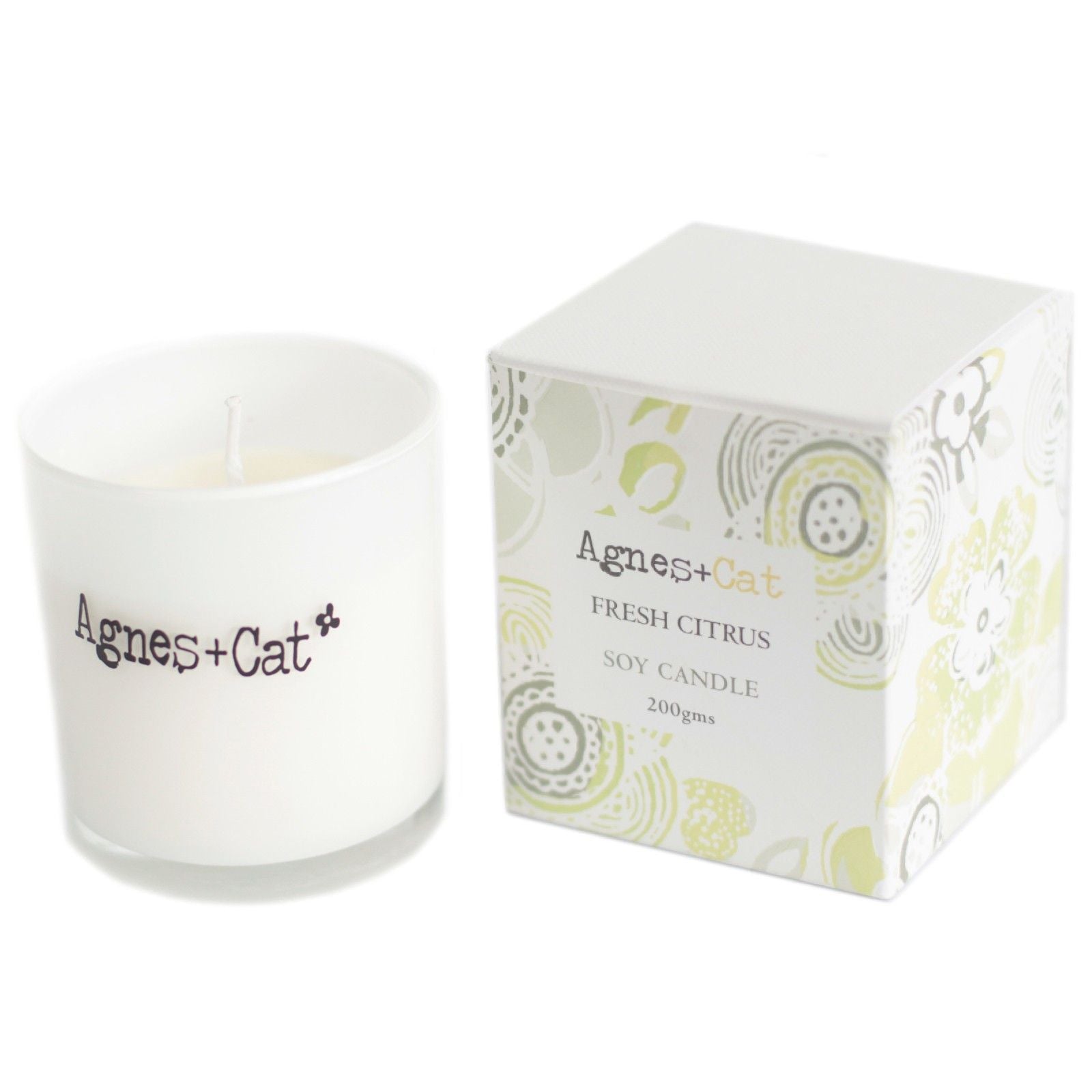 Luxury presentation of the agnes cat votive candle fresh citrus416 showing the premium artisan packaging and complete set contents