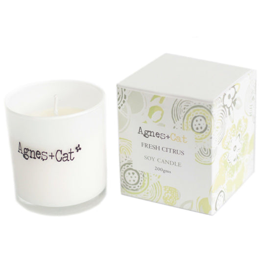 Luxury presentation of the agnes cat votive candle fresh citrus416 showing the premium artisan packaging and complete set contents