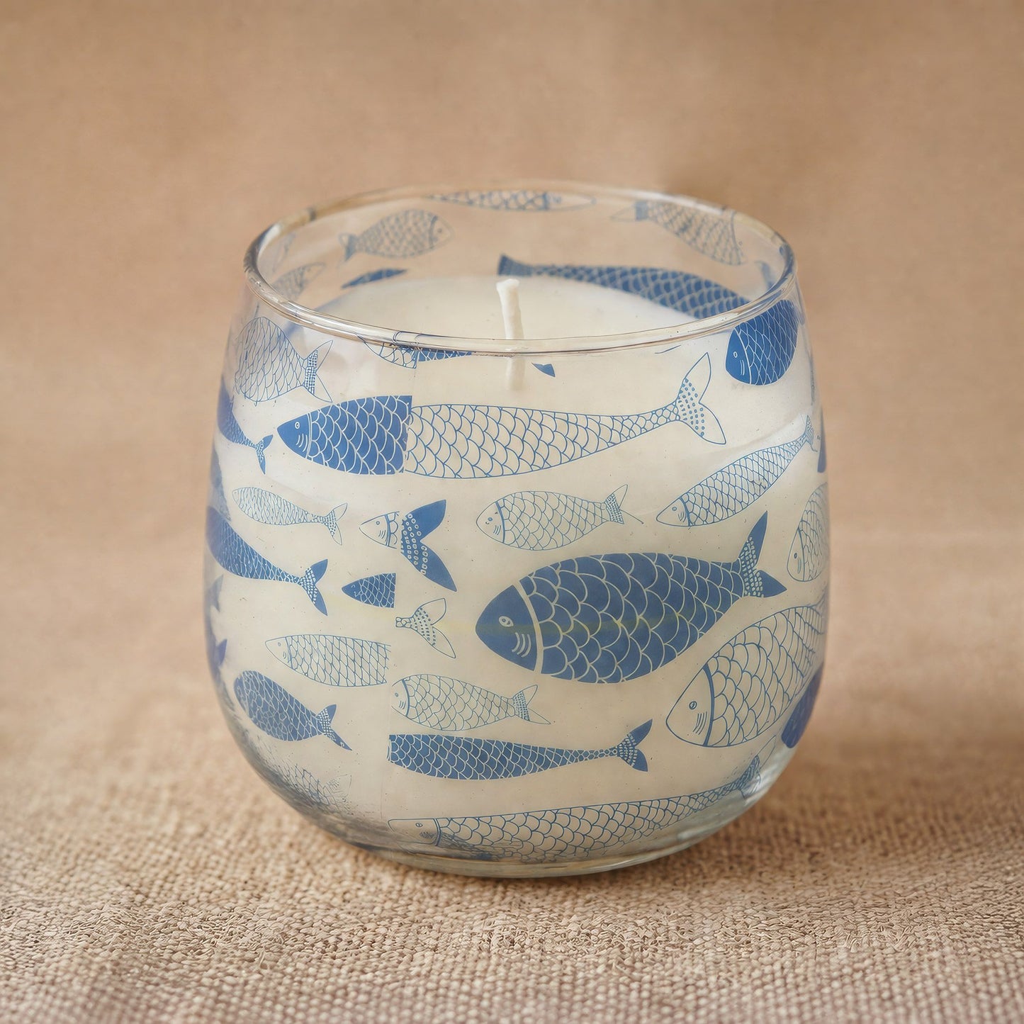 Detailed close up view highlighting the high quality craftsmanship and individual features of the medium glass jar candles seabreeze485