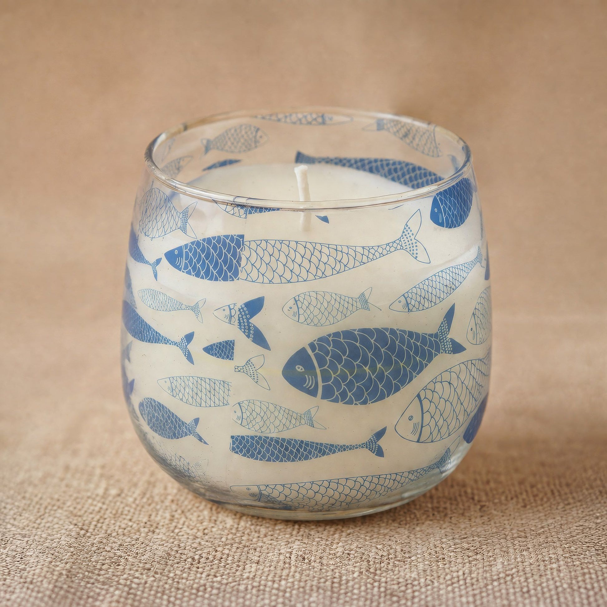 Detailed close up view highlighting the high quality craftsmanship and individual features of the medium glass jar candles seabreeze485